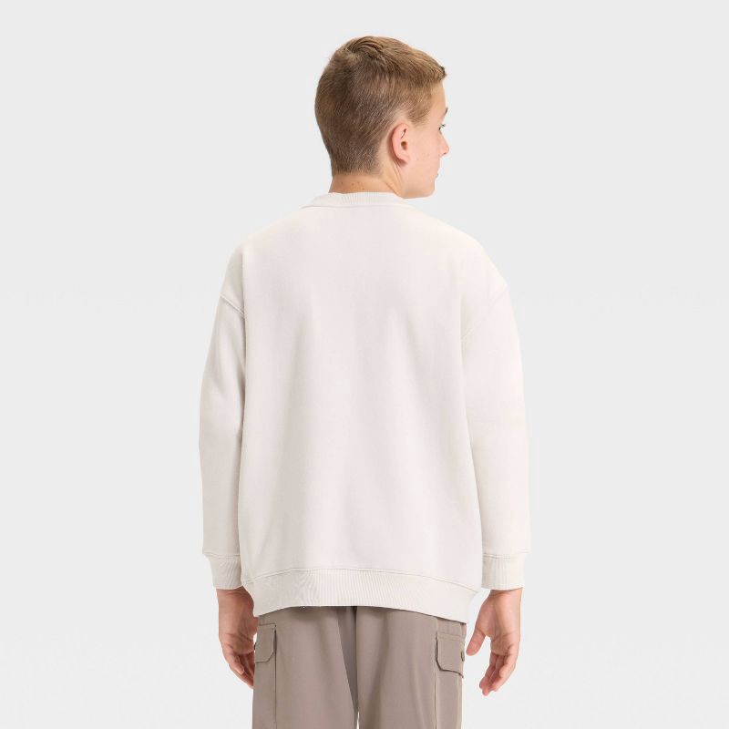 slide 3 of 4, Boys' Active Comfort Fleece Crewneck Sweatshirt - All In Motion™ Beige L, 1 ct