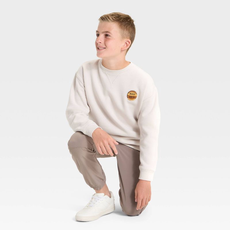 slide 4 of 4, Boys' Active Comfort Fleece Crewneck Sweatshirt - All In Motion™ Beige L, 1 ct