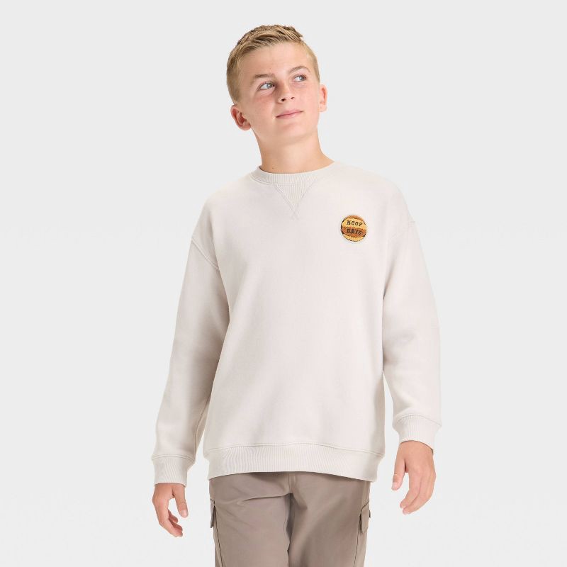 slide 1 of 4, Boys' Active Comfort Fleece Crewneck Sweatshirt - All In Motion™ Beige L, 1 ct