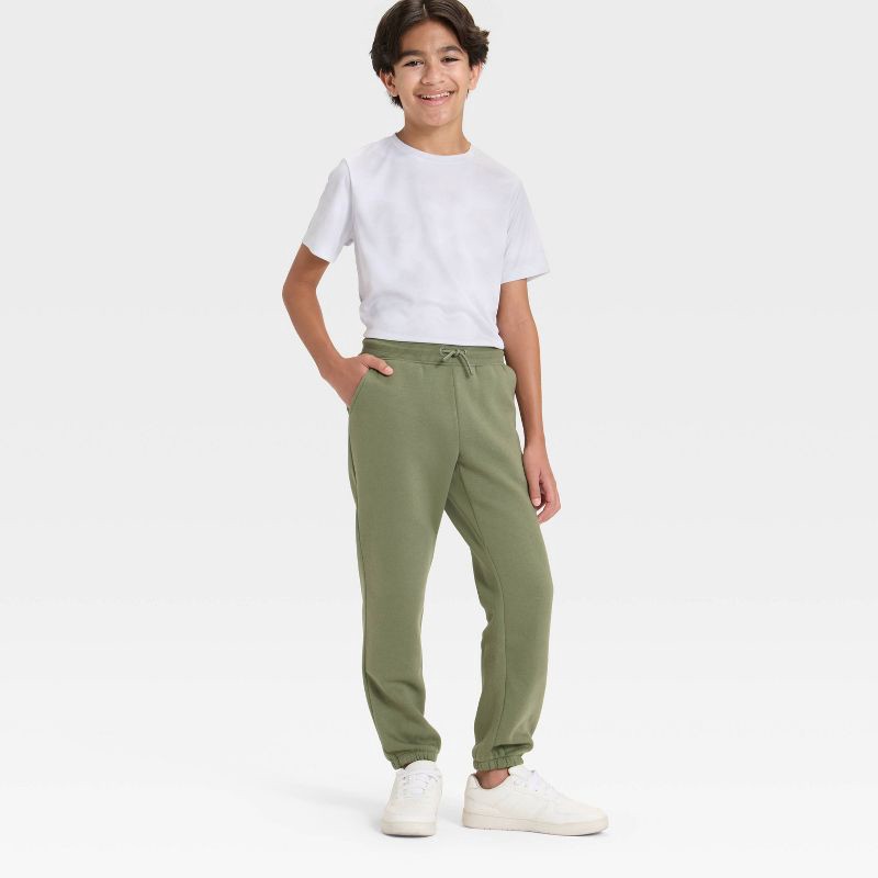 slide 3 of 3, Boys' Active Comfort Fleece Jogger Sweatpants - All In Motion™ Olive Green S, 1 ct