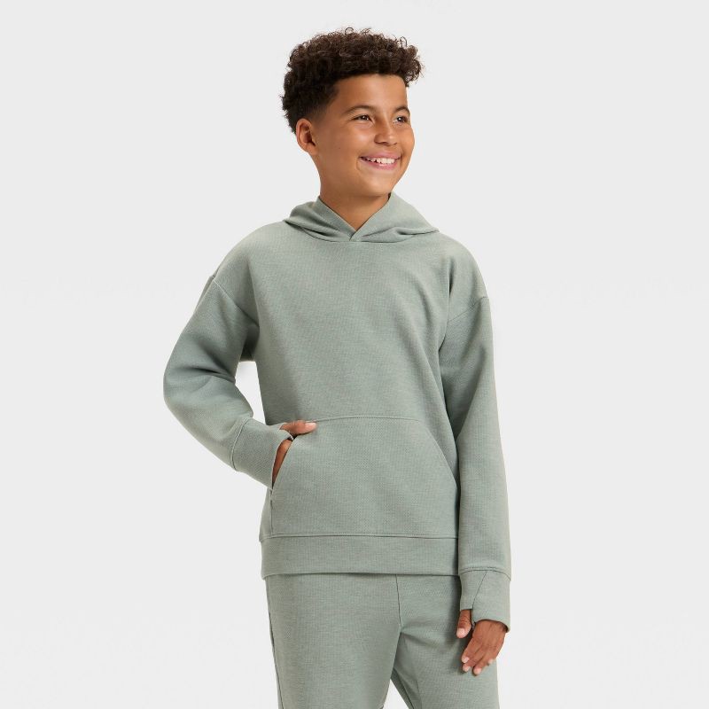 slide 1 of 3, Boys' Spacer Pullover Hoodie Sweatshirt - All In Motion™ Sage Green L, 1 ct