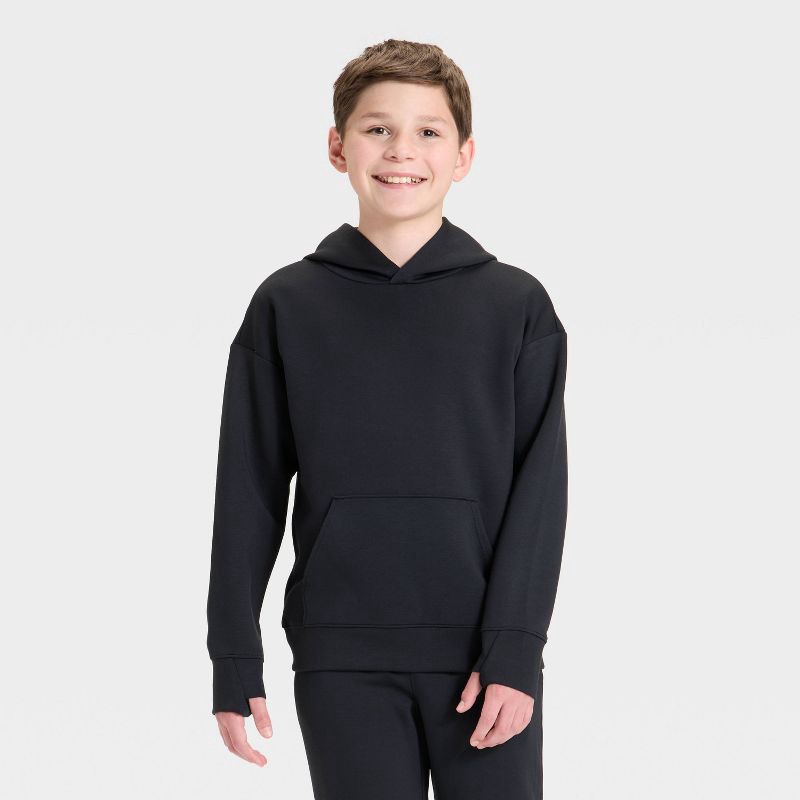 slide 1 of 3, Boys' Spacer Pullover Hoodie Sweatshirt - All In Motion™ Black S, 1 ct