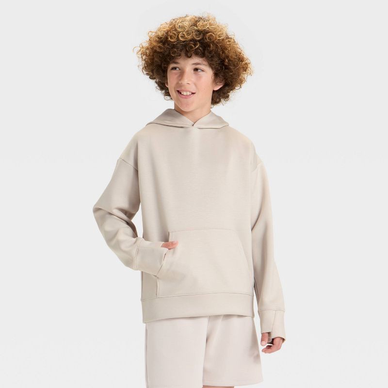 slide 1 of 3, Boys' Spacer Pullover Hoodie Sweatshirt - All In Motion™ Beige L, 1 ct