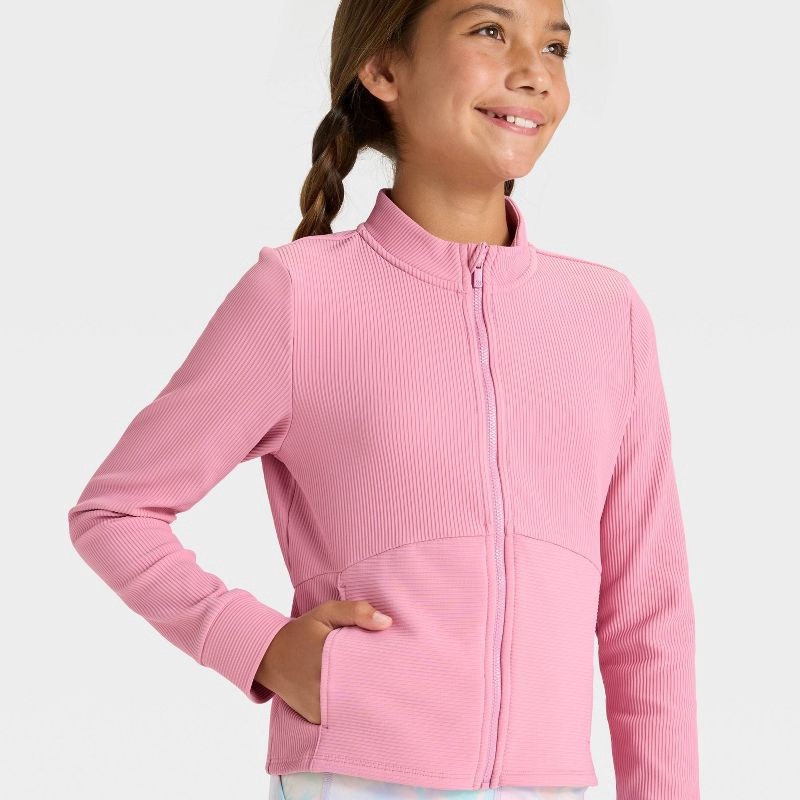 slide 3 of 3, Girls' Cozy Knit Jacket - All In Motion™ Pink S, 1 ct