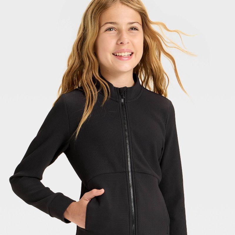 slide 2 of 3, Girls' Cozy Knit Jacket - All In Motion™ Black XS, 1 ct