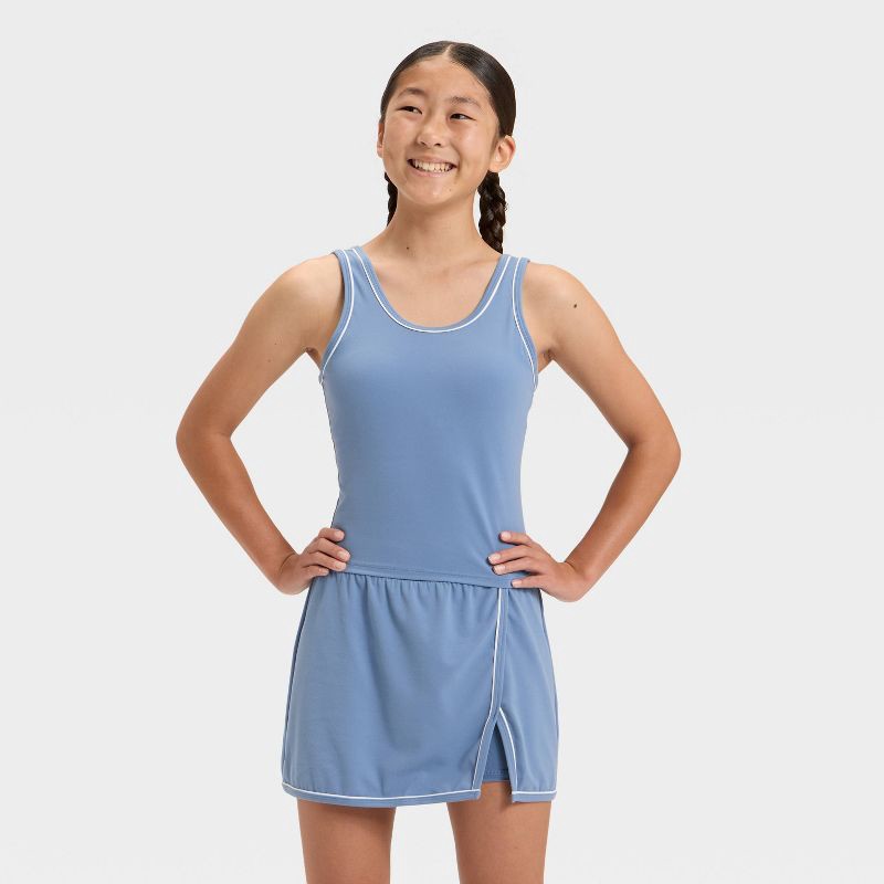 slide 1 of 3, Girls' Everyday Soft Tank Top - All In Motion™ Slate Blue M, 1 ct