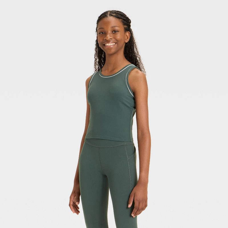 slide 1 of 3, Girls' Everyday Soft Tank Top - All In Motion™ Dark Green XS, 1 ct