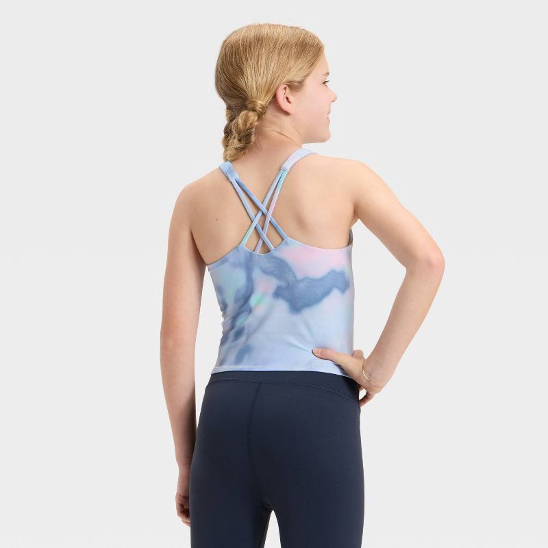 slide 3 of 3, Girls' Strappy Crop Tank Top - All In Motion™ Blue Print M, 1 ct