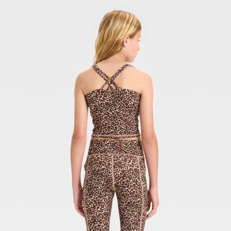 slide 3 of 3, Girls' Strappy Crop Tank Top - All In Motion™ Light Brown Leopard Print L, 1 ct