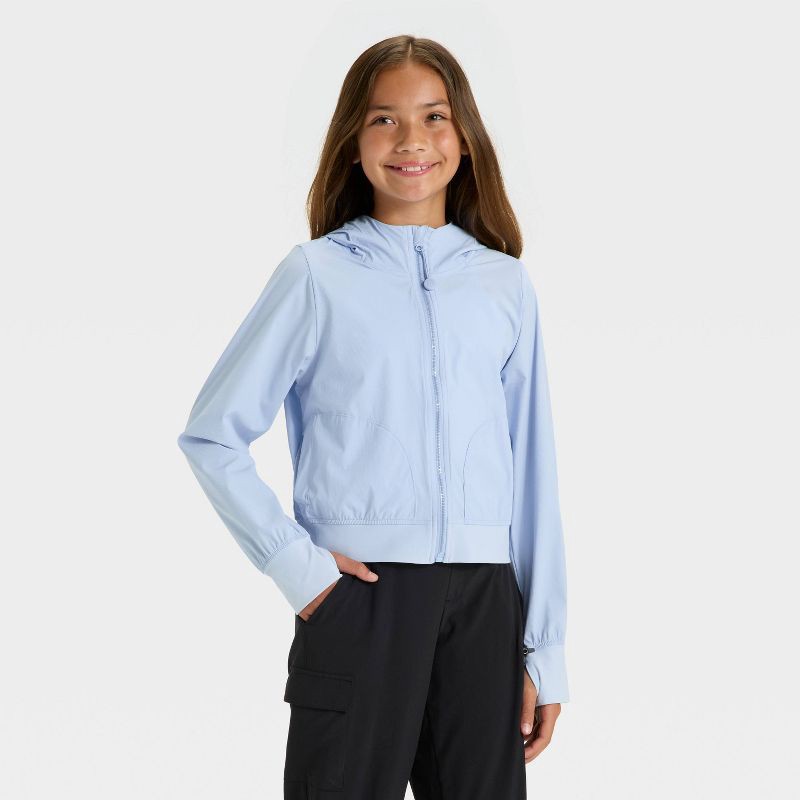 slide 1 of 3, Girls' Woven Jacket - All In Motion™ Sky Blue XL, 1 ct