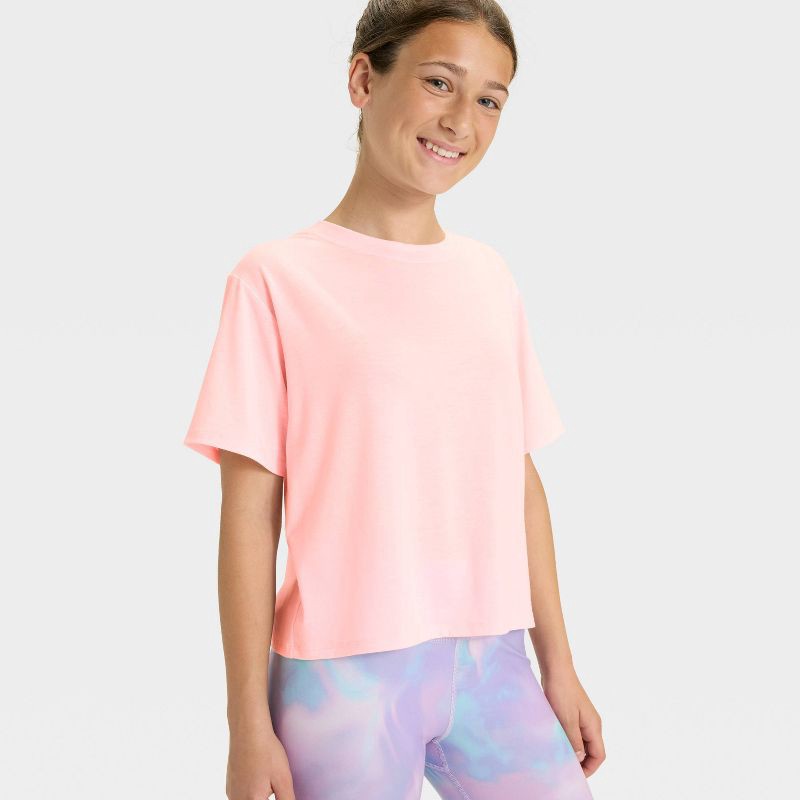 slide 3 of 3, Girls' Beyond Ease Crop Boxy T-Shirt - All In Motion™ Light Pink S, 1 ct
