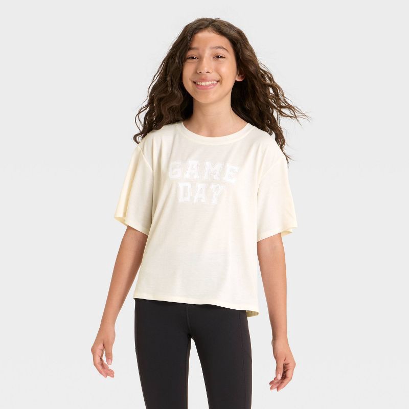 slide 1 of 4, Girls' 'Game Day' Beyond Ease Crop Boxy T-Shirt - All In Motion™ Cream XL, 1 ct