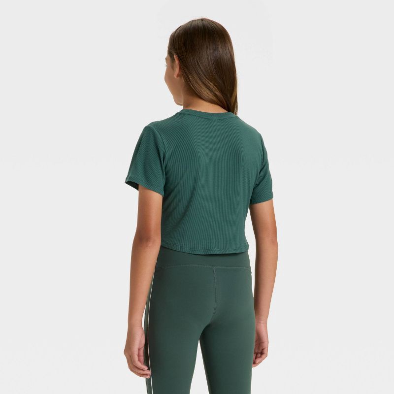 slide 2 of 3, Girls' Soft Ribbed T-Shirt - All In Motion™ Dark Green M, 1 ct