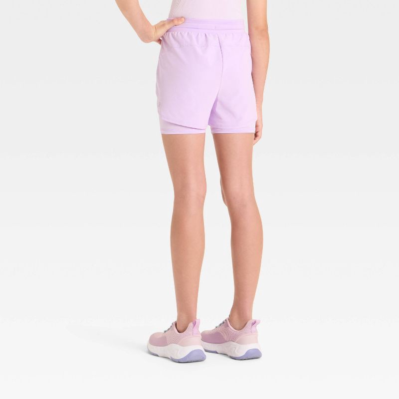 slide 2 of 3, Girls' Active Light 2-in-1 Run Shorts - All In Motion™ Lilac Purple L, 1 ct