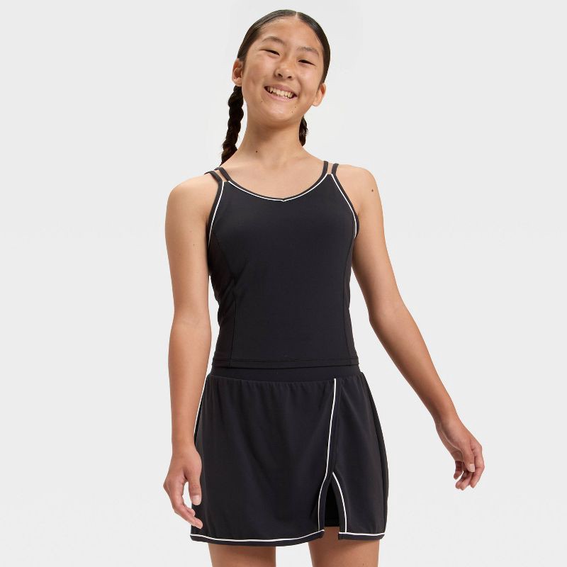 slide 3 of 3, Girls' Everyday Soft Piped Skort - All In Motion™ Black S, 1 ct