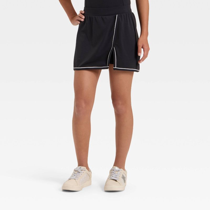 slide 1 of 3, Girls' Everyday Soft Piped Skort - All In Motion™ Black S, 1 ct