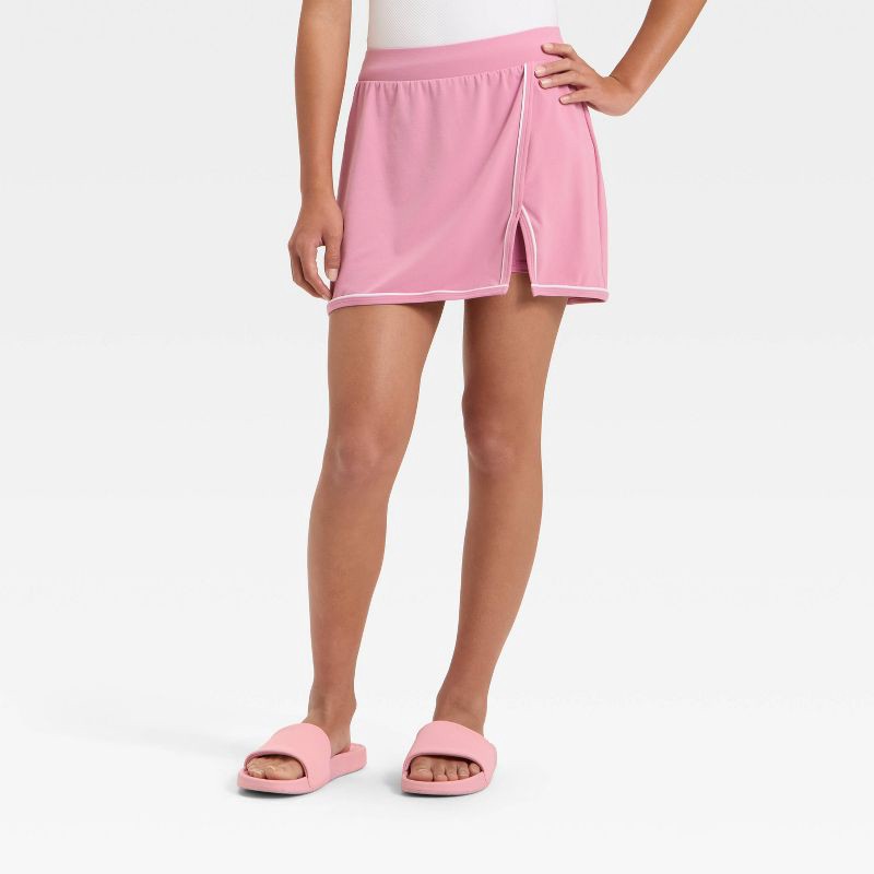 slide 1 of 3, Girls' Everyday Soft Piped Skort - All In Motion™ Rose Pink XL, 1 ct