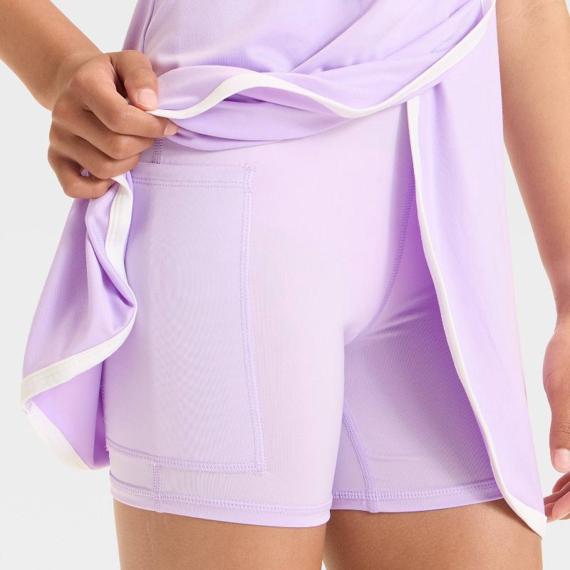slide 3 of 3, Girls' Knit Contrast Trim Dress - All In Motion™ Lilac Purple L, 1 ct
