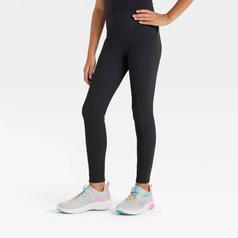 slide 1 of 3, Girls' Cozy Leggings - All In Motion™ Black XL, 1 ct