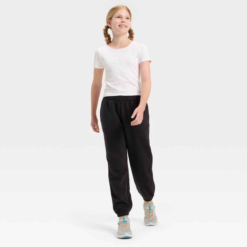 slide 3 of 3, Girls' Active Comfort Fleece Jogger Sweatpants - All In Motion™ Black S, 1 ct