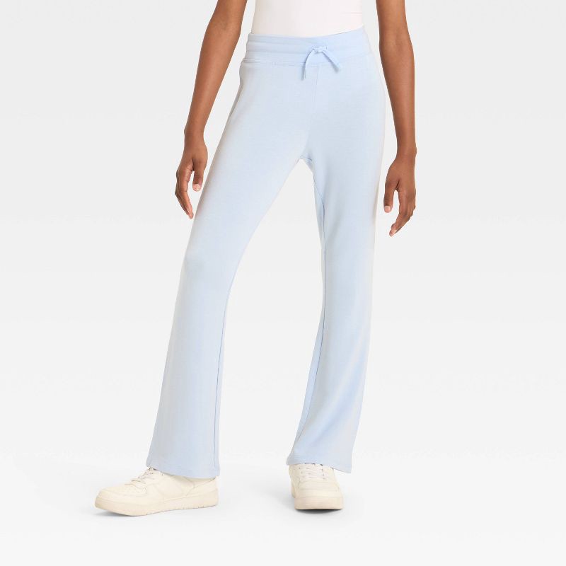 slide 1 of 3, Girls' Modal French Terry Flare Pants - All In Motion™ Sky Blue M, 1 ct