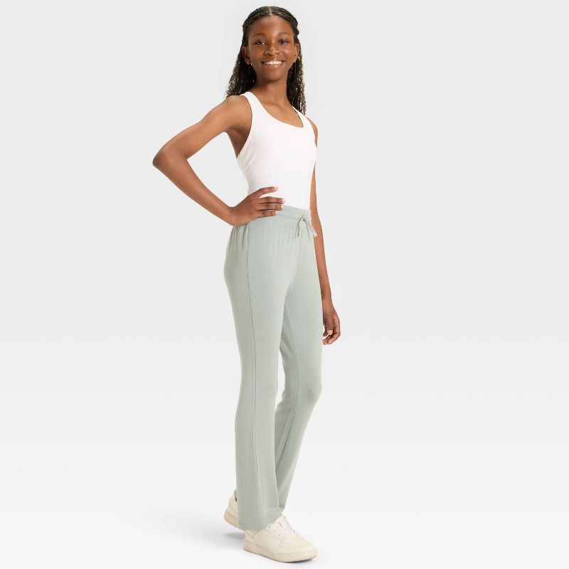 slide 3 of 3, Girls' Modal French Terry Flare Pants - All In Motion™ Fern Green L, 1 ct