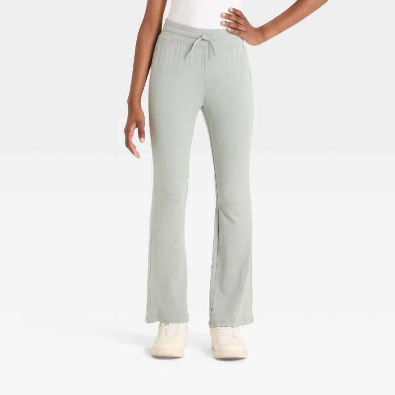 slide 1 of 3, Girls' Modal French Terry Flare Pants - All In Motion™ Fern Green L, 1 ct