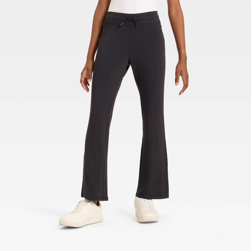 slide 1 of 3, Girls' Modal French Terry Flare Pants - All In Motion™ Black M, 1 ct