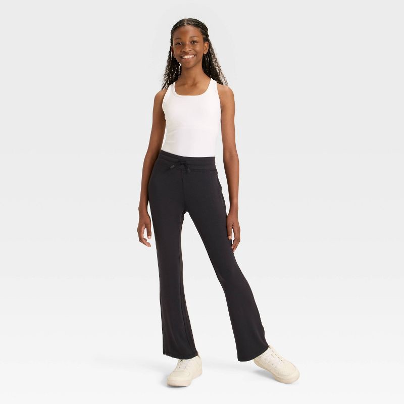 slide 3 of 3, Girls' Modal French Terry Flare Pants - All In Motion™ Black L, 1 ct