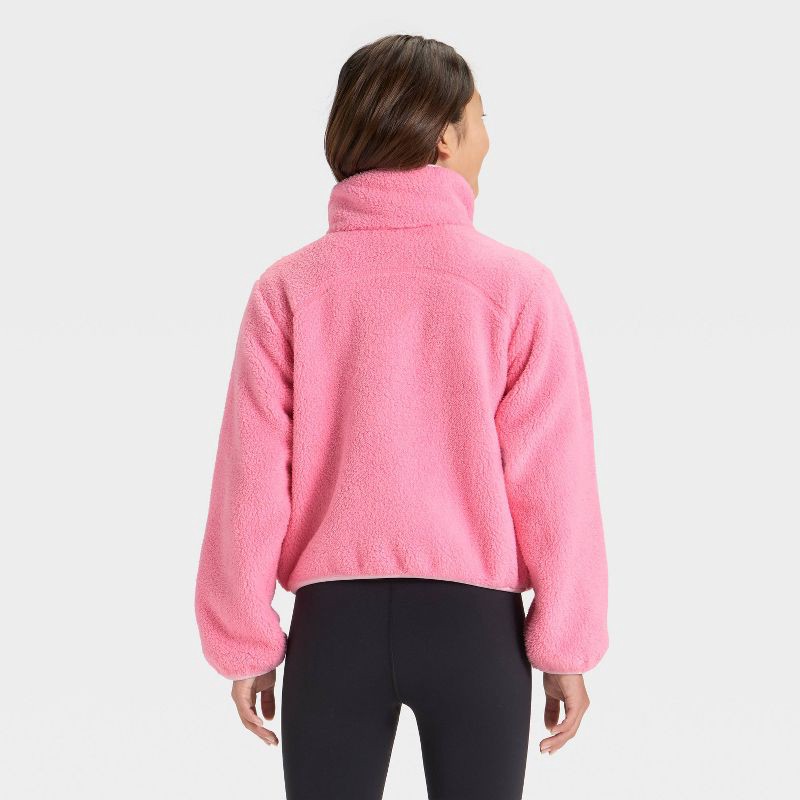 slide 2 of 3, Girls' High Pile Fleece 1/2 Zip Pullover Sweatshirt - All In Motion™ Pink XS, 1 ct
