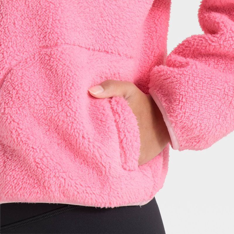 slide 3 of 3, Girls' High Pile Fleece 1/2 Zip Pullover Sweatshirt - All In Motion™ Pink XS, 1 ct