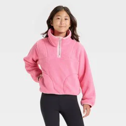 Girls' High Pile Fleece 1/2 Zip Pullover Sweatshirt - All In Motion™ Pink S