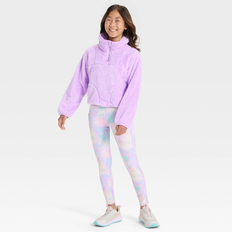 slide 3 of 3, Girls' High Pile Fleece 1/2 Zip Pullover Sweatshirt - All In Motion™ Purple XL, 1 ct