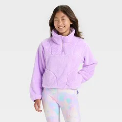 Girls' High Pile Fleece 1/2 Zip Pullover Sweatshirt - All In Motion™ Purple XL