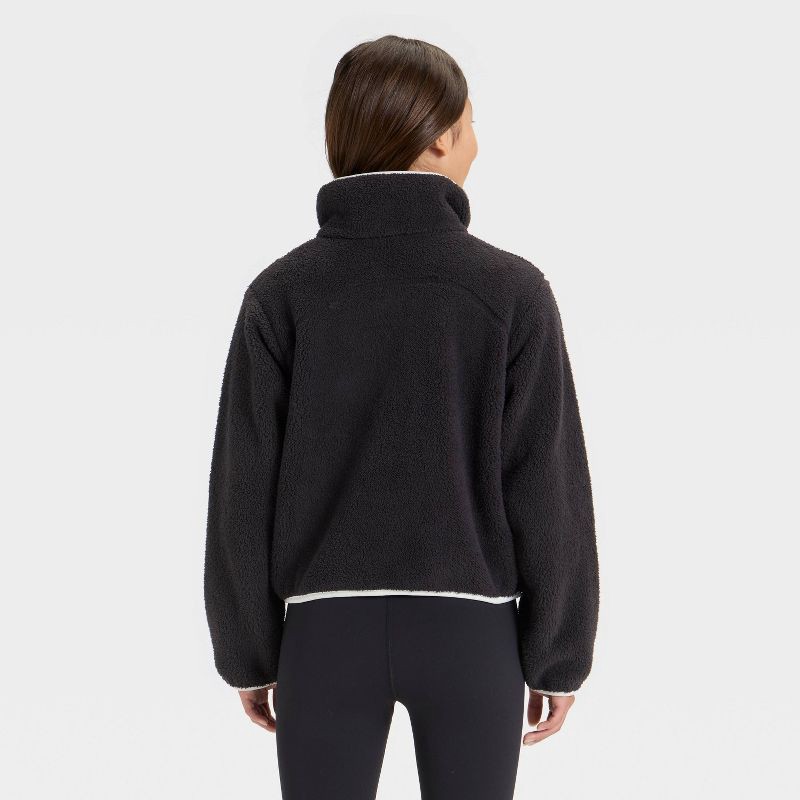 slide 2 of 3, Girls' High Pile Fleece 1/2 Zip Pullover Sweatshirt - All In Motion™ Black S, 1 ct