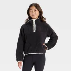 Girls' High Pile Fleece 1/2 Zip Pullover Sweatshirt - All In Motion™ Black M