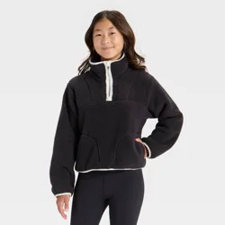 Girls' High Pile Fleece 1/2 Zip Pullover Sweatshirt - All In Motion™ Black L