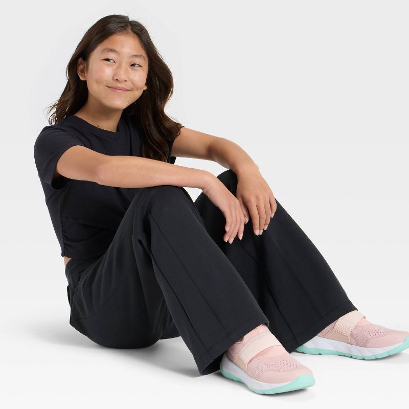 slide 3 of 3, Girls' Airy Sleek Wide Leg Pants - All In Motion™ Black XS, 1 ct