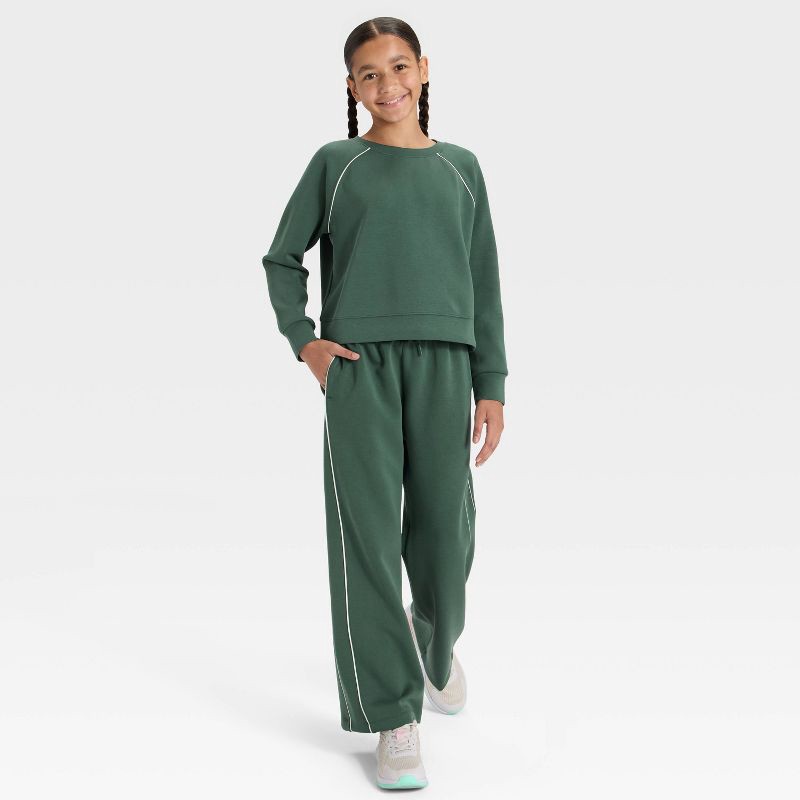 slide 3 of 3, Girls' Airy Sleek Wide Leg Pants - All In Motion™ Dark Green M, 1 ct