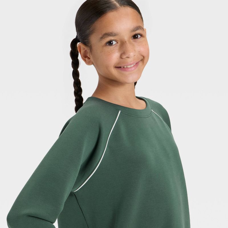 slide 3 of 3, Girls' Airy Sleek Pullover Sweatshirt - All In Motion™ Green S, 1 ct