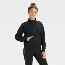 Girls' Airy Sleek Piped 1/2 Zip Pullover Sweatshirt - All In Motion™ Black XS