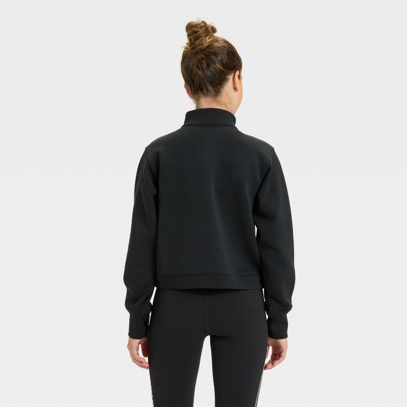 slide 2 of 3, Girls' Airy Sleek Piped 1/2 Zip Pullover Sweatshirt - All In Motion™ Black S, 1 ct