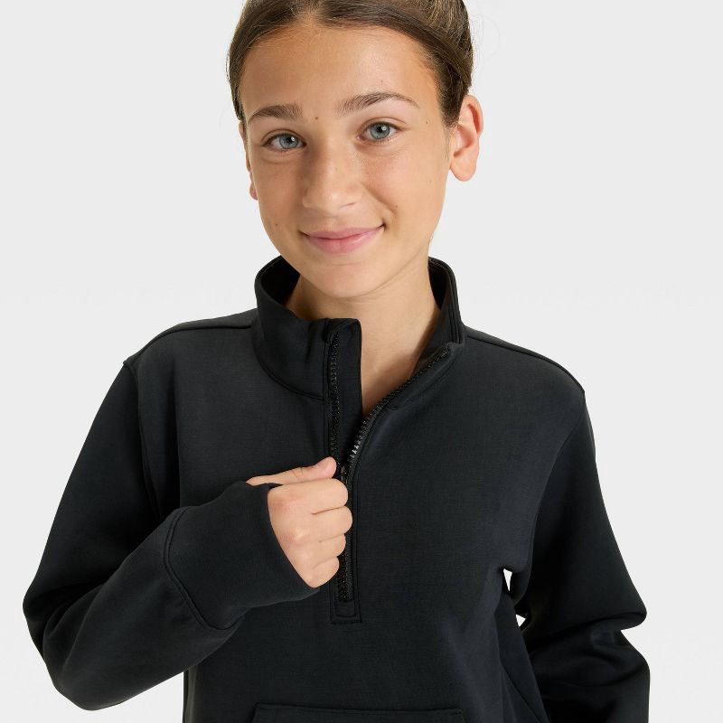 slide 3 of 3, Girls' Airy Sleek Piped 1/2 Zip Pullover Sweatshirt - All In Motion™ Black S, 1 ct
