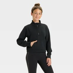 Girls' Airy Sleek Piped 1/2 Zip Pullover Sweatshirt - All In Motion™ Black S