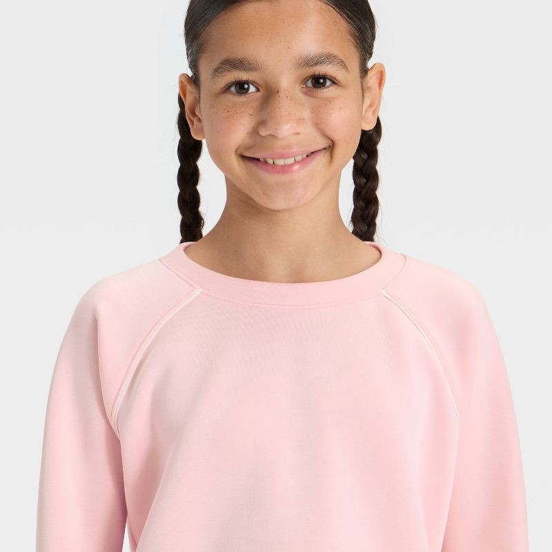 slide 3 of 3, Girls' Airy Sleek Pullover Sweatshirt - All In Motion™ Pink S, 1 ct