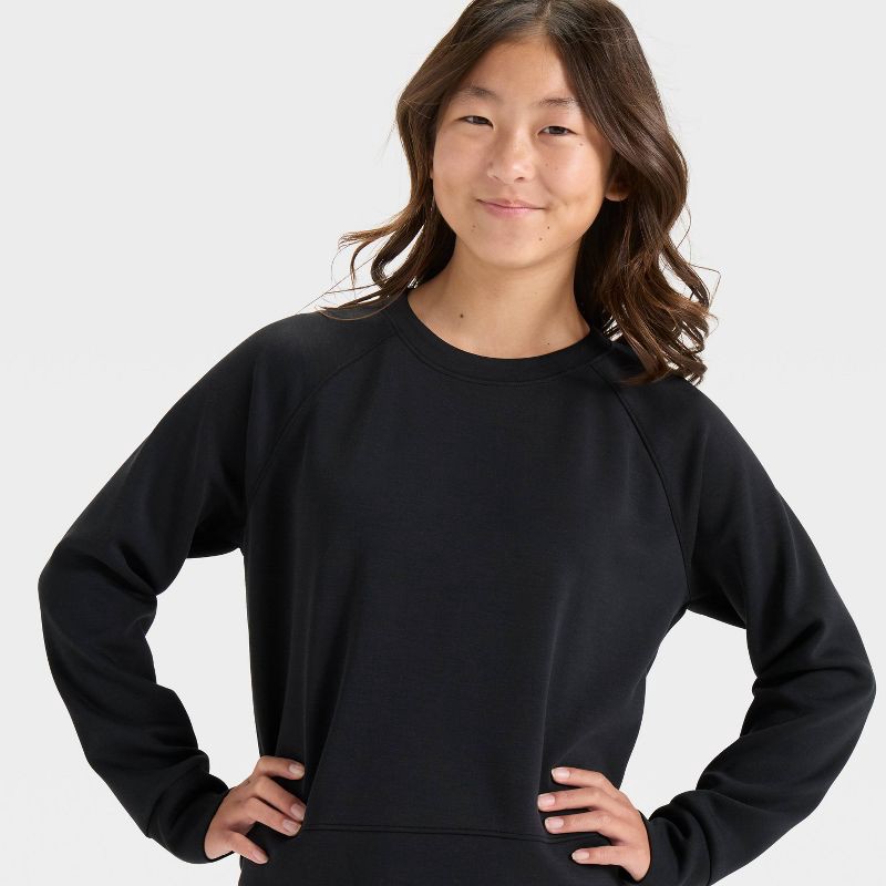 slide 3 of 3, Girls' Airy Sleek Pullover Sweatshirt - All In Motion™ Black M, 1 ct