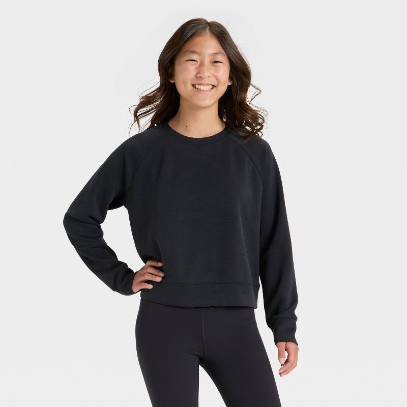 slide 1 of 3, Girls' Airy Sleek Pullover Sweatshirt - All In Motion™ Black L, 1 ct