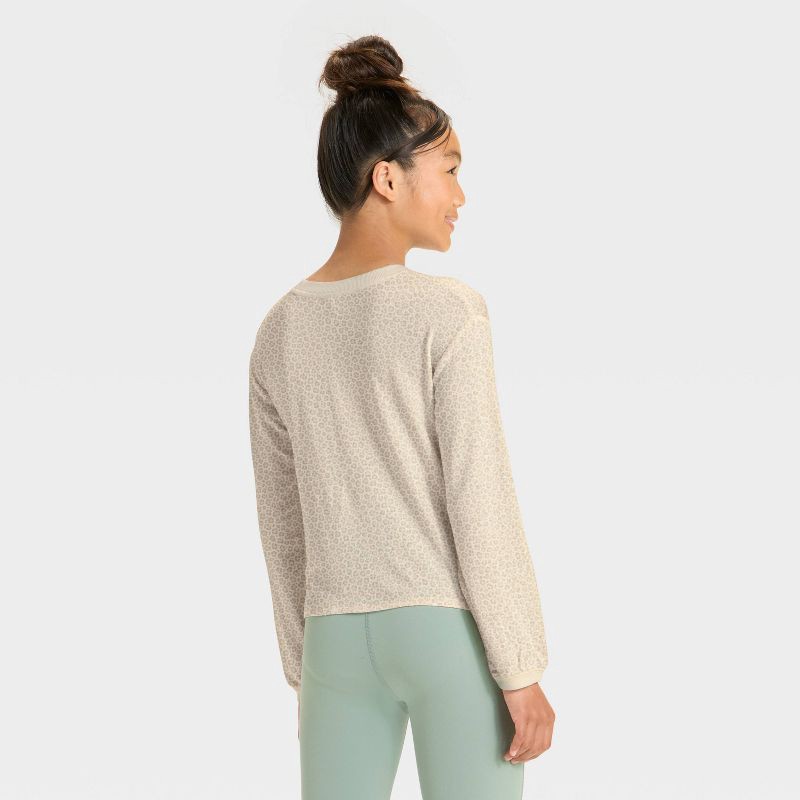 slide 2 of 4, Girls' Modal French Terry Crewneck Sweatshirt - All In Motion™ Cream Leopard Print XL, 1 ct