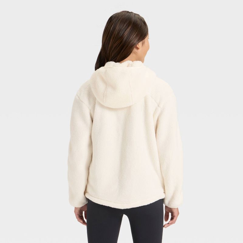 slide 2 of 3, Girls' High Pile Fleece Full Zip Jacket - All In Motion™ Cream L, 1 ct