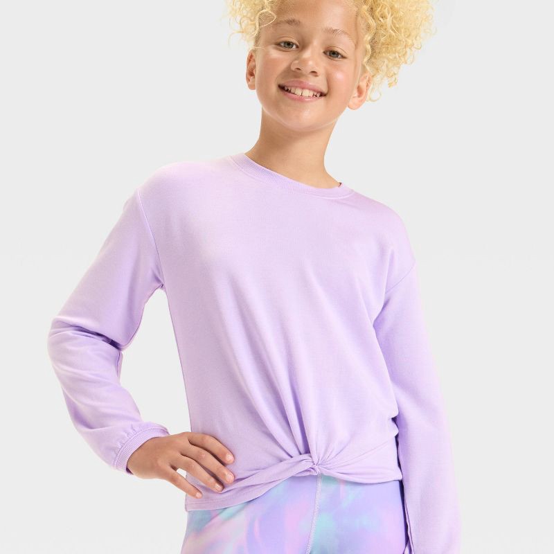 slide 3 of 3, Girls' Modal French Terry Crewneck Sweatshirt - All In Motion™ Lilac Purple L, 1 ct